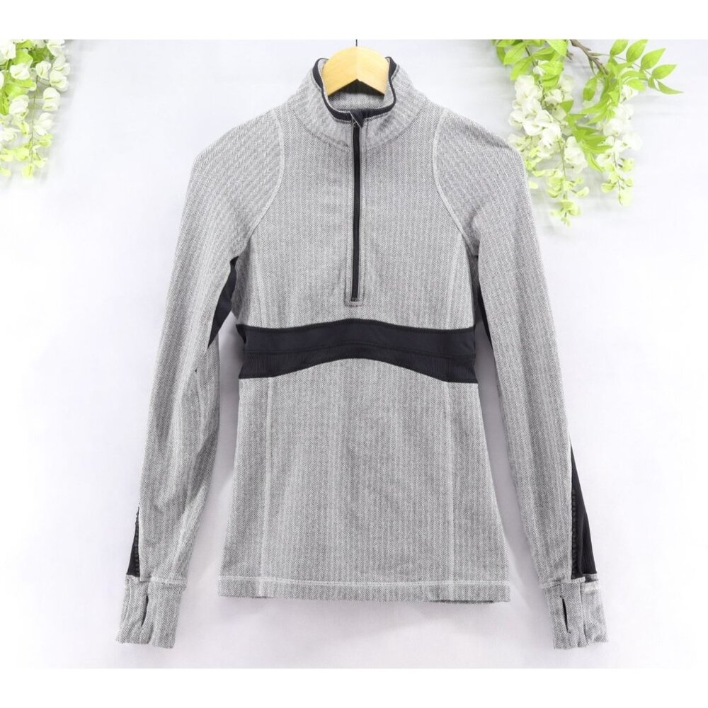Lululemon Women's Full Tilt Half Zip Pullover Herringbone Grey Sz 6